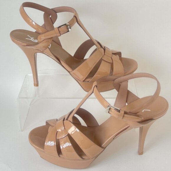 Yves Saint Laurent Tribute Beige Heels Leather Platform Sandals Women Sz 39 US9 - Picture 2 of 11